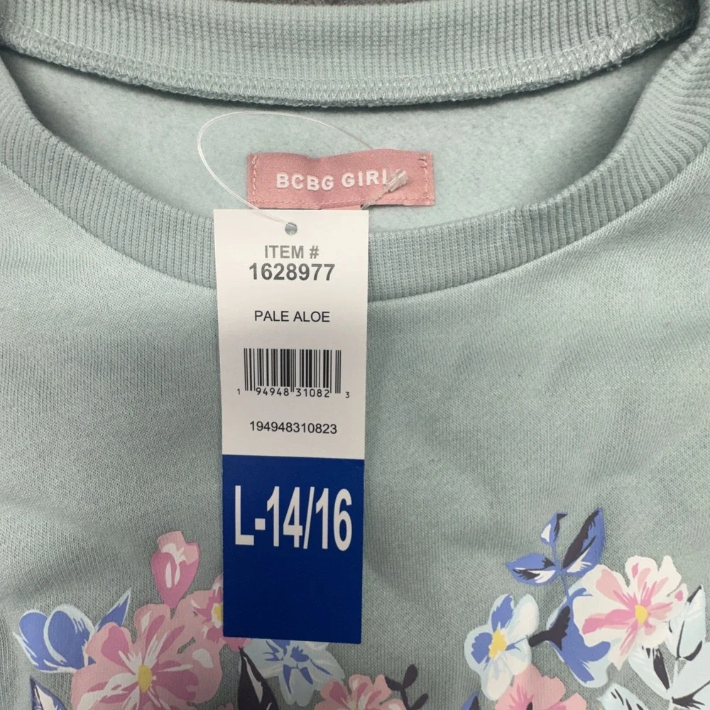 BCBG Girls 2pc Set Pale Aloe Sweatshirt Floral Leggings Size L 14/16 1628977 NEW